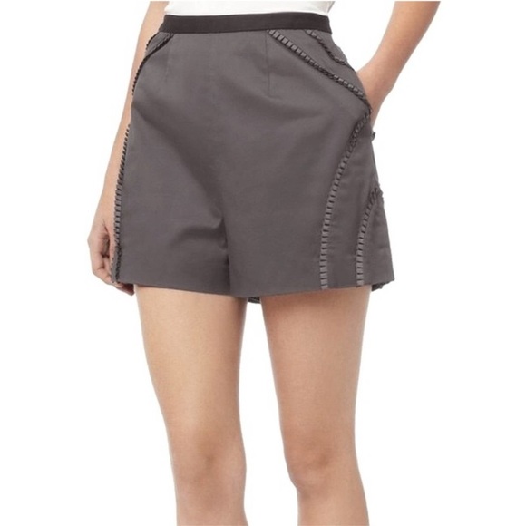 Reiss Pants - Reiss Cambridge Shorts in High Rise Charcoal Cotton Gray Scalloped Ribbon